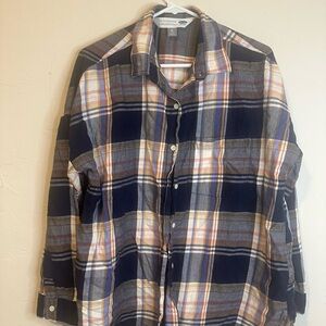 Old Navy Plaid Shirt - Navy, white, yellow, pink